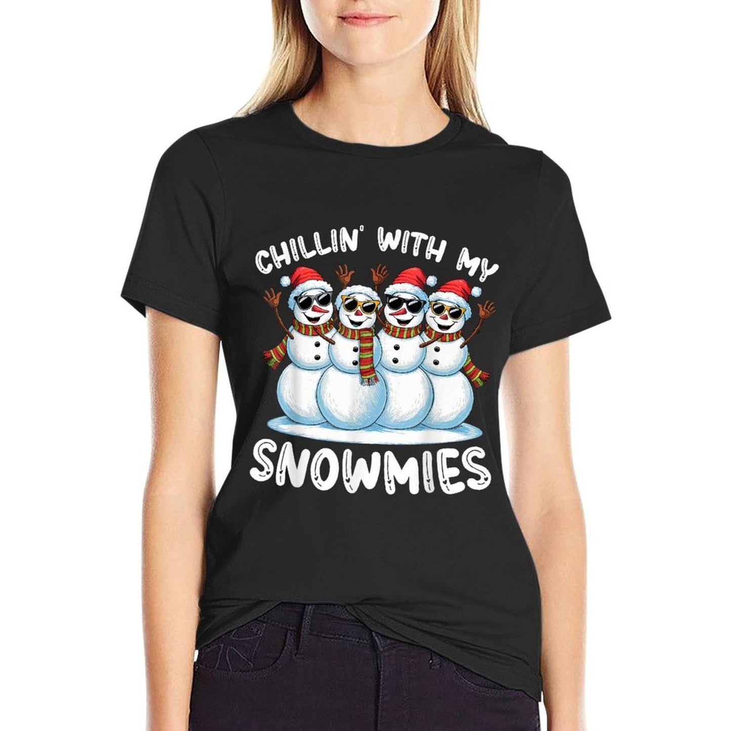 Snowman Christmas Chillin With My Snowmies Ugly  Trendy Pattern T-Shirt