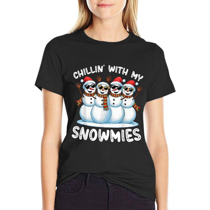 Snowman Christmas Chillin With My Snowmies Ugly  Trendy Pattern T-Shirt