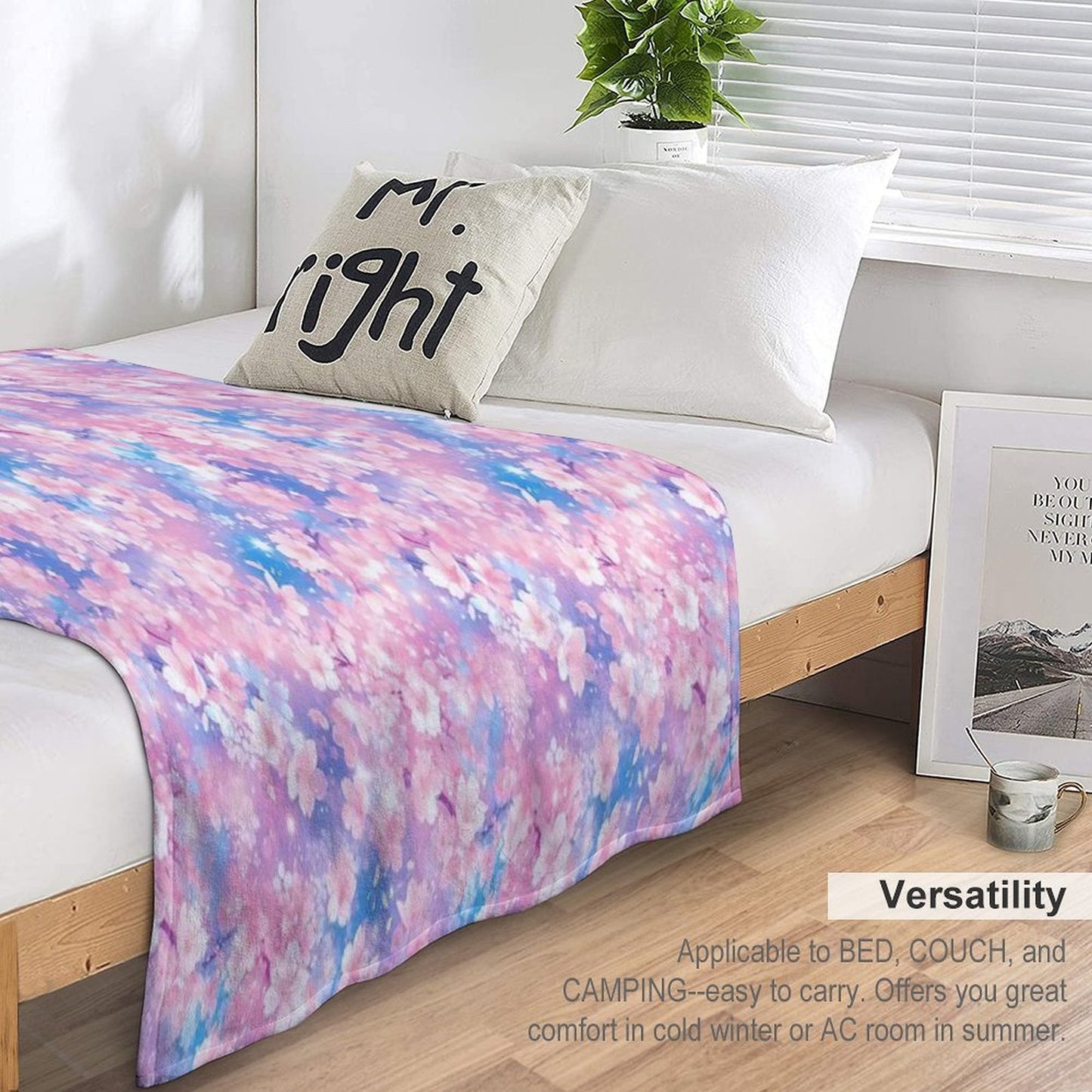 Anime Flowers Composition, Floral Theme, Seamless Pattern All-season Throw Blanket