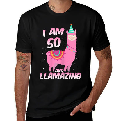 I Am 50 Years Old And Llamazing Llama 50th Birthday  Moisture-wicking T-Shirt