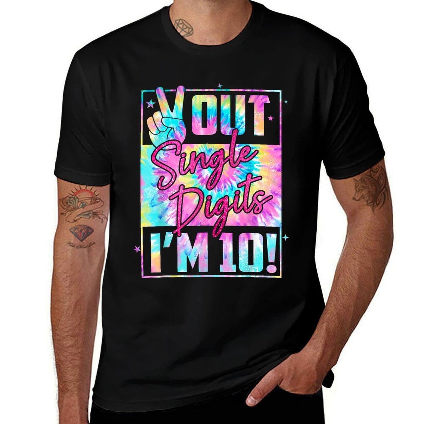 Peace Out Single Digits I'm 10 Tie Dye Birthday Girl  Ribbed Collar T-Shirt
