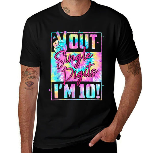 Peace Out Single Digits I'm 10 Tie Dye Birthday Girl  Ribbed Collar T-Shirt