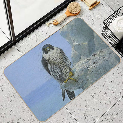 1896 A Peregrine Falcon on A Chalk Cliff  Portrait Wilderness Oil on Canvas Painting Print  by George Edward Lodge  Fade-Resistant Bath Mat