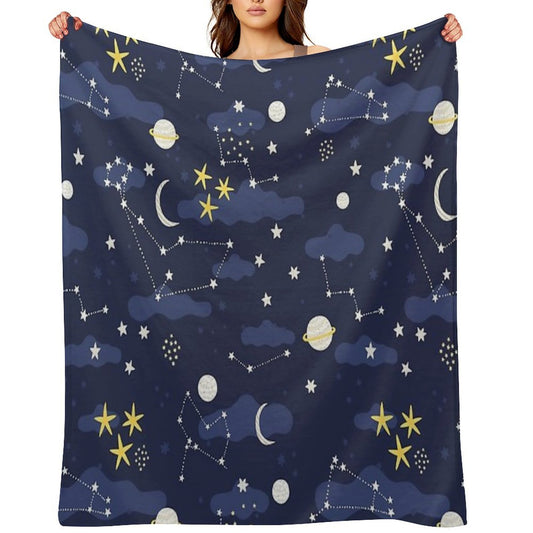 Galaxy - Cosmos, Moon And Stars. Astronomy Pattern. Cute Cartoon Universe Design. Anti-pilling Throw Blanket