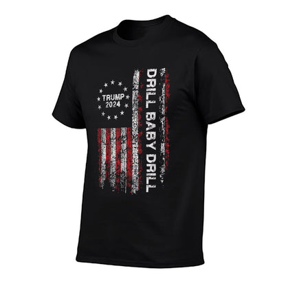 Trump 2024 Drill Baby Drills US Vintage Unisex-Adults Black Small Modern Round Neck Political-Support-T-Shirt  Classic T-Shirt