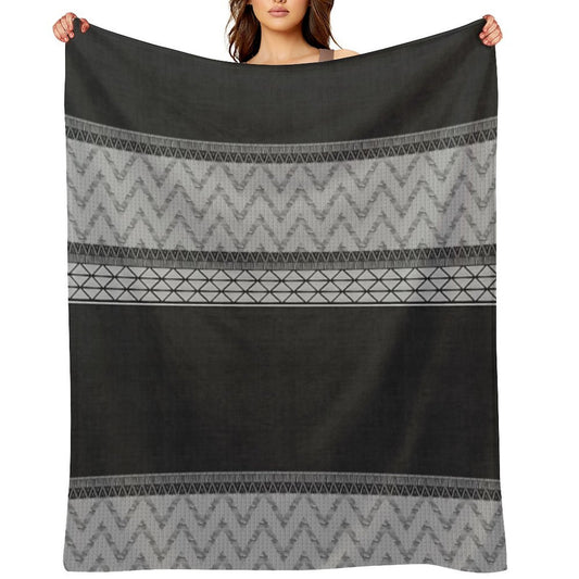 Dutch Wax Border Print in Black & White Machine-washable Throw Blanket
