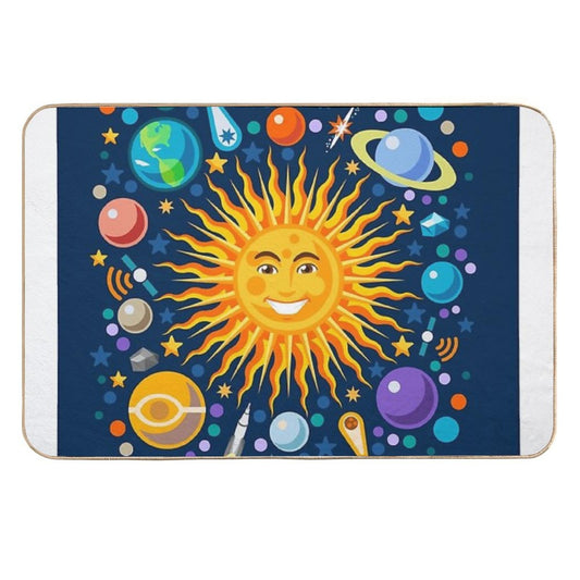 Solar System Smiling Sun Universe  Easy Maintenance Bath Mat