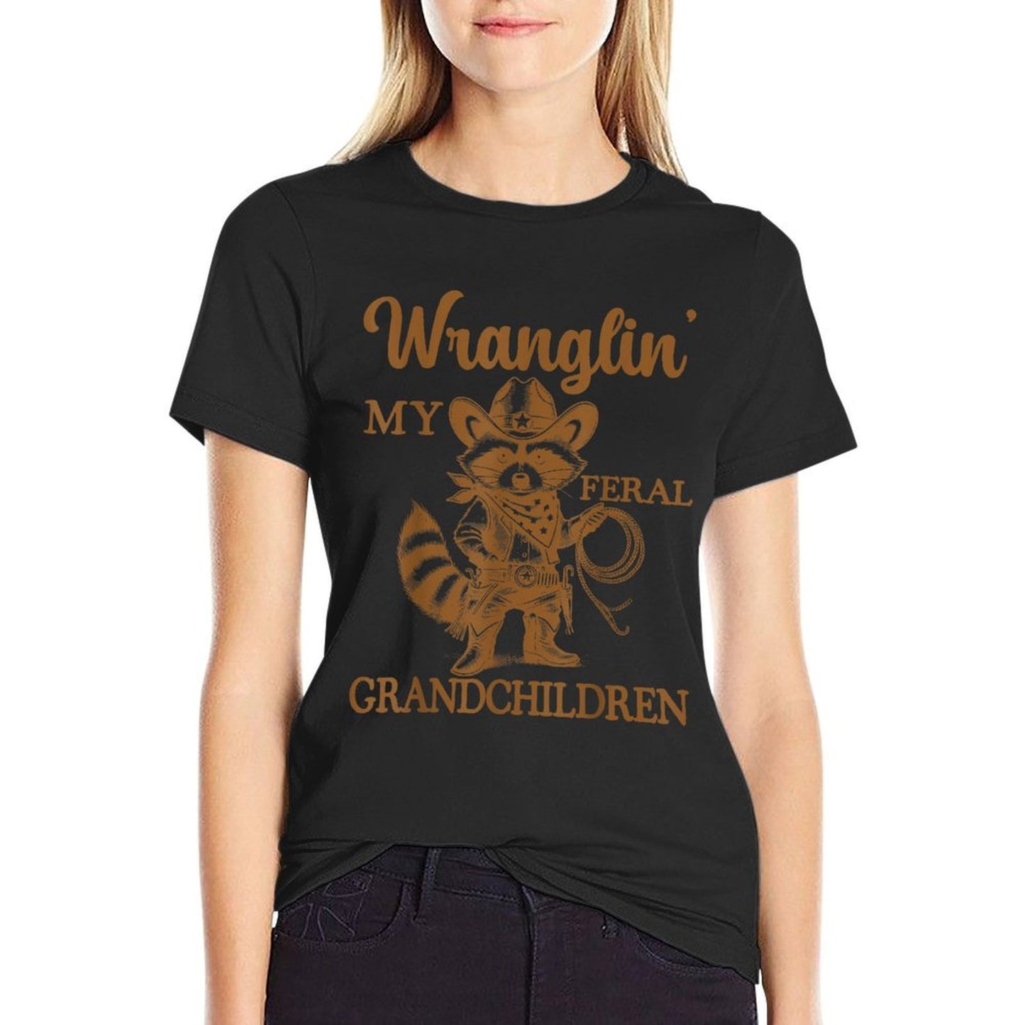 Wranglin My Feral Grandchildren Cowboy Racccoon Meme  Versatile T-Shirt