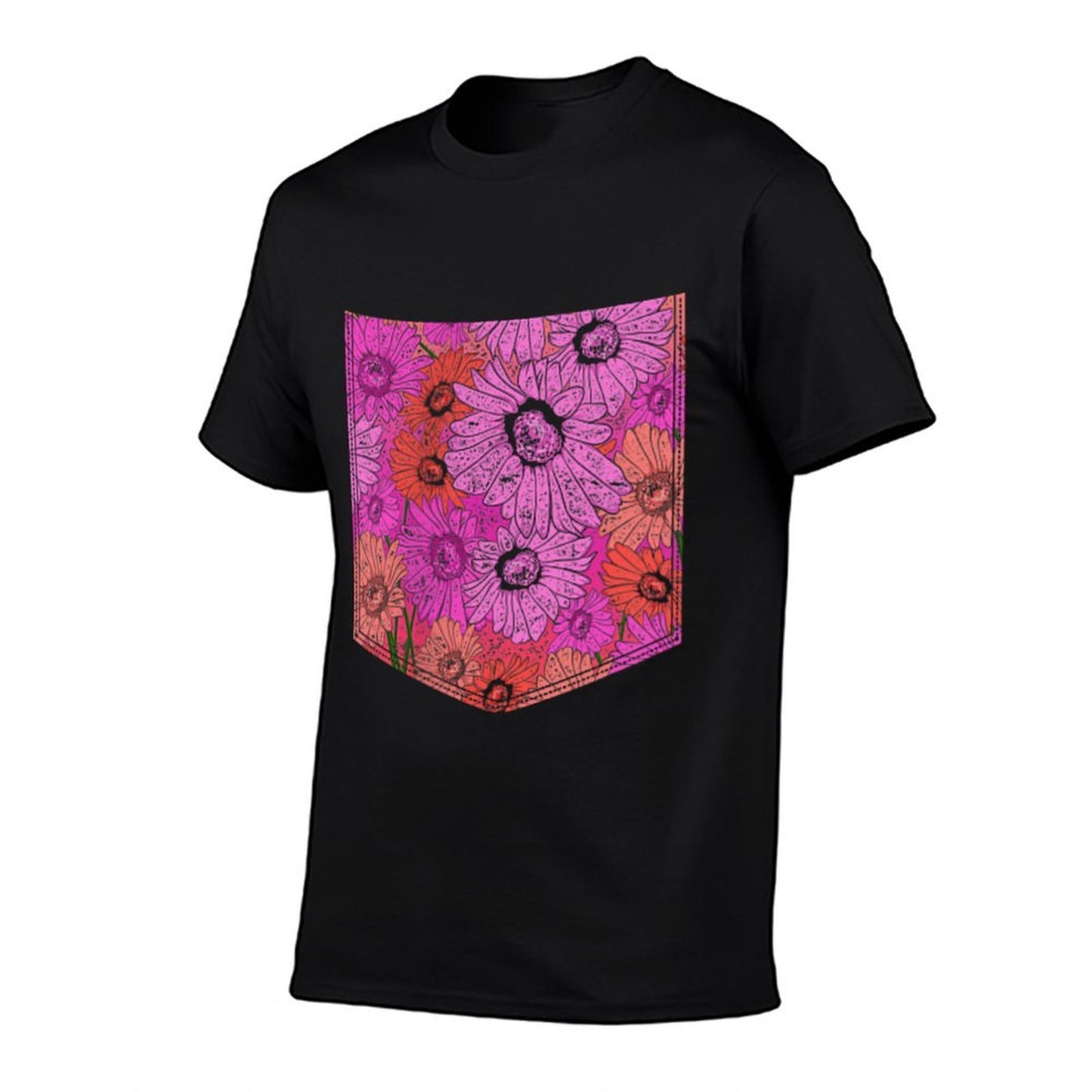 Colorful Flower Pocket Floral Pattern Botanical  Wrinkle-resistant T-Shirt