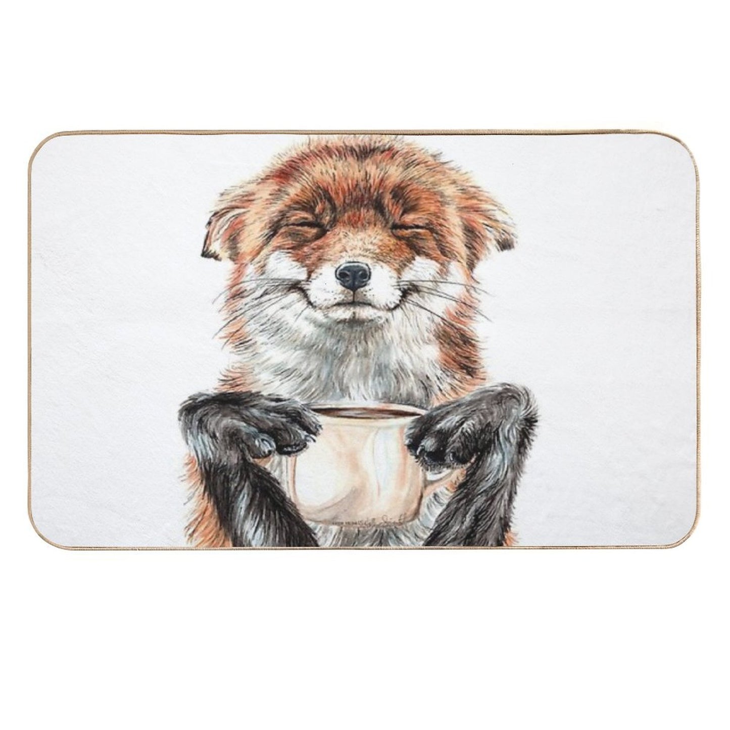 Morning Fox - Cute Coffee Animal  Absorbent Bath Mat