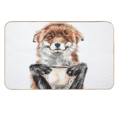 Morning Fox - Cute Coffee Animal  Absorbent Bath Mat