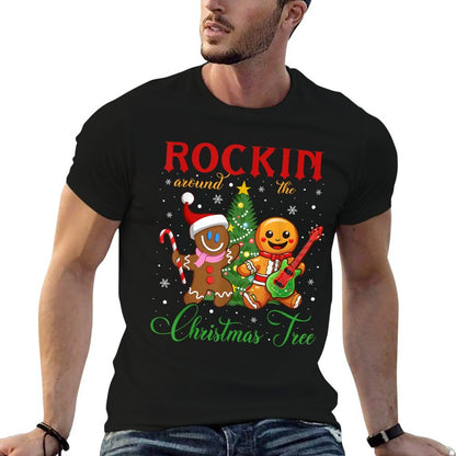Rocking Around The Christmas Tree Gingerbread Rock  Roll  Fade-proof Color T-Shirt