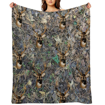 Whitetail Buck Deer Camouflage Design Comfort Throw Blanket