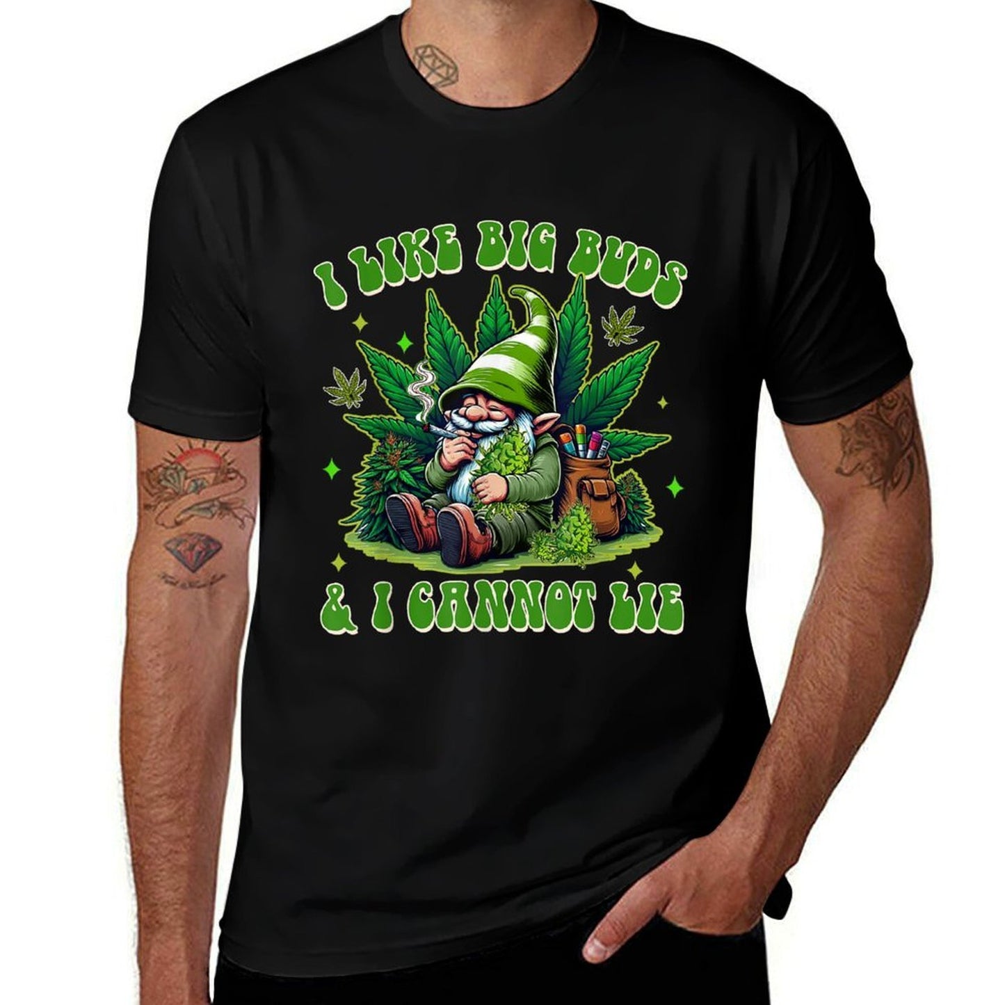 Cannabis Weed Gnome Smoking I Like Big Buds  I Cannot Lie  Oversized Silhouette T-Shirt
