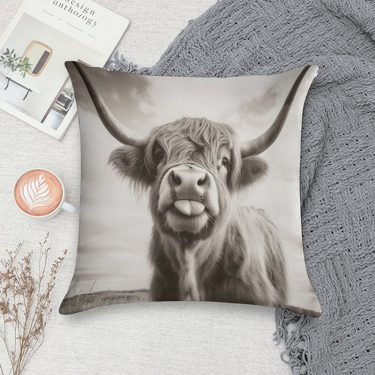 Cheeky Highland Cow Soft Warmth Comfort Throw Pillow