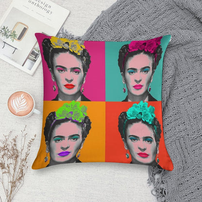 Frida Khalo Pop Portrait Like in Andy Warhol Paint! - Colorful - Digital Paint by Iona Art Digital Soft Luxury Feel Throw Pillow