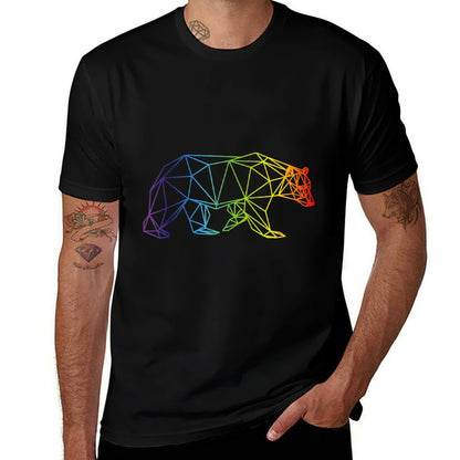 Geometric Bear LGBT Rainbow Gay Pride  Ribbed Collar T-Shirt