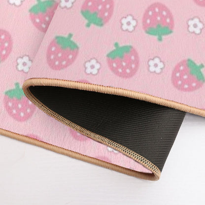 Strawberries Pink White Flowers Sakura Kawaii Cute Pastel Aesthetic  Pet-Safe Bath Mat