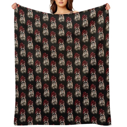 Cute Watercolor Raccoon Blowing Kisses & Hearts Sustainable Throw Blanket