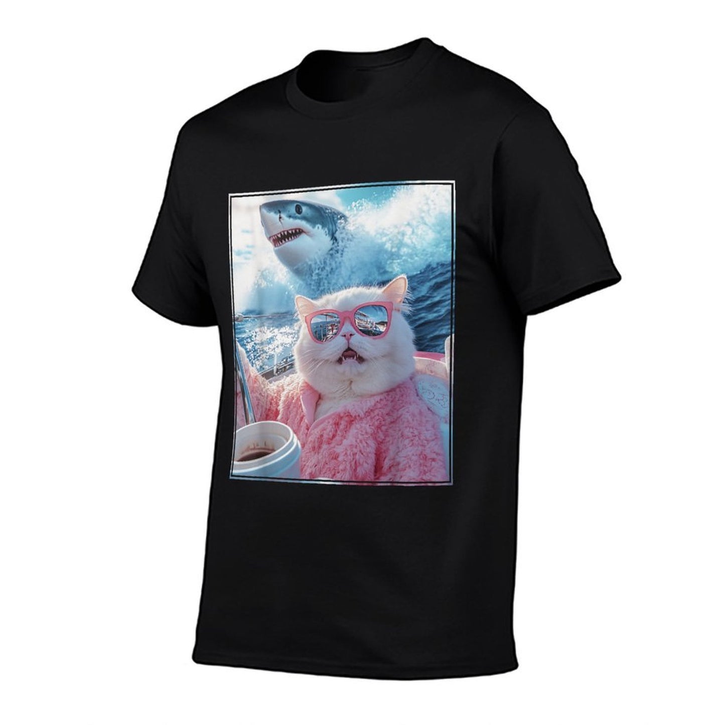 Funny Cat Shark Meme Selfie Cat on A Yacht Boat Men Women Kids  Quick-drying T-Shirt