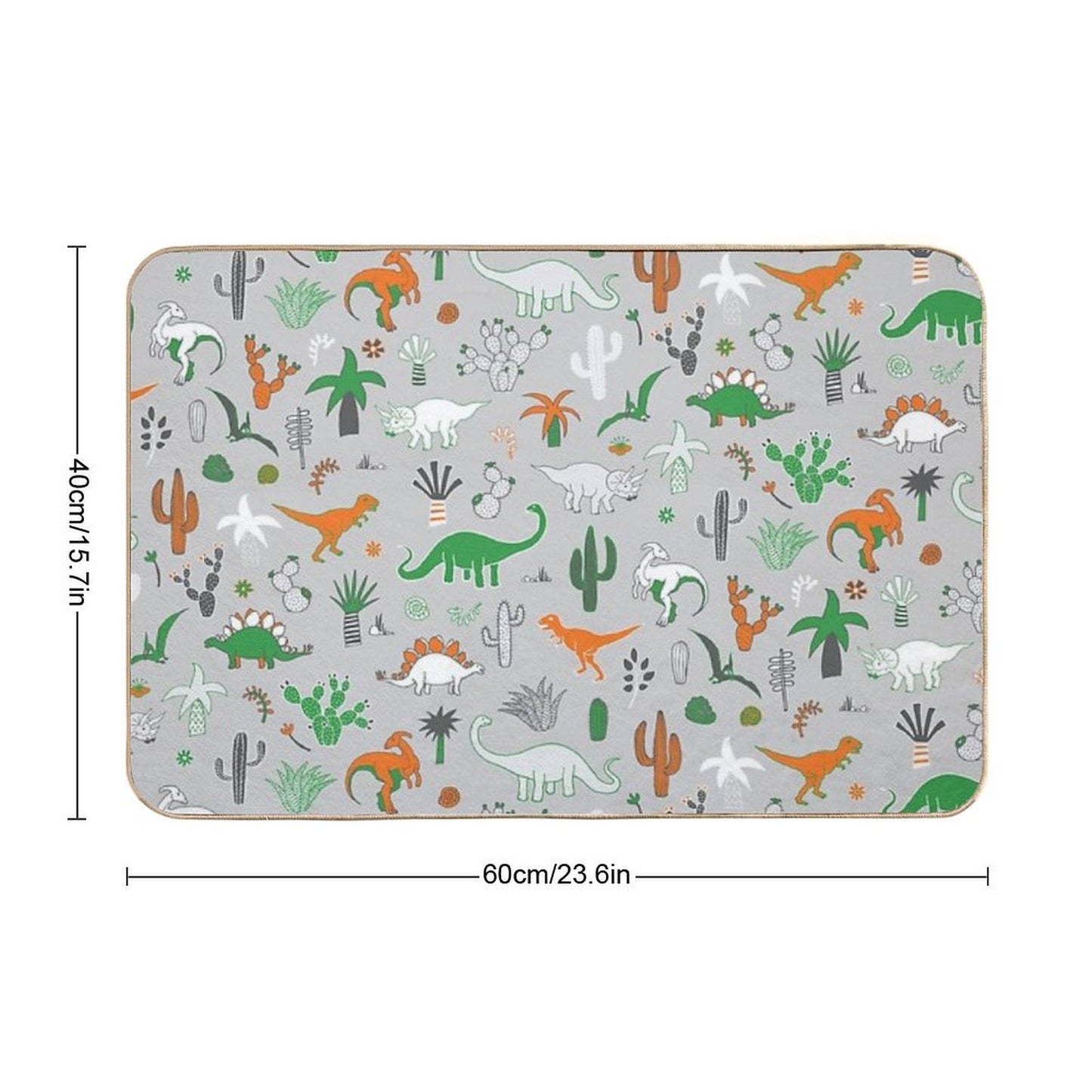 Dinosaur Desert - Green And Orange on Grey - Fun Pattern by Cecca Designs  Eco-Friendly Bath Mat