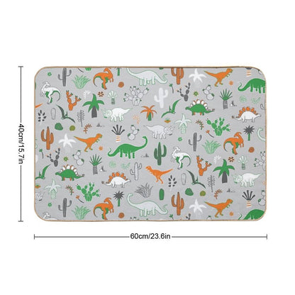 Dinosaur Desert - Green And Orange on Grey - Fun Pattern by Cecca Designs  Eco-Friendly Bath Mat