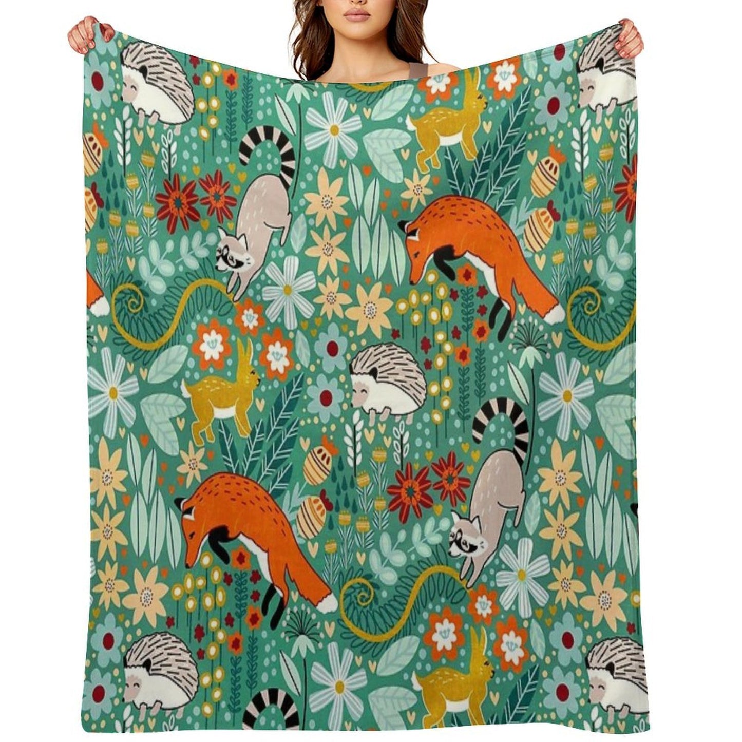 Textured Woodland Pattern - Sea Green Premium Throw Blanket