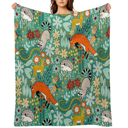 Textured Woodland Pattern - Sea Green Premium Throw Blanket
