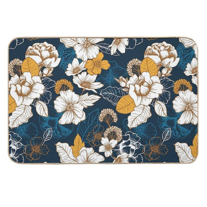 Navy And Gold Peony And Blossom Seamless Pattern  Rapid-Drying Bath Mat