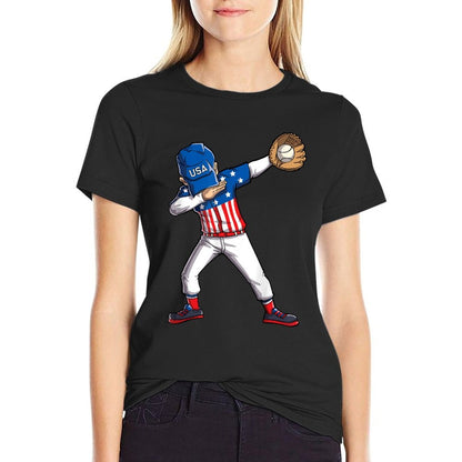 Dabbing Baseball Player 4th Of July USA American Flag Boys  Lightweight T-Shirt