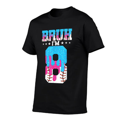 Bruh 8th Birthday Boy Baseball Ice Cream Drip 8 Year Old Boy  Ribbed Collar T-Shirt