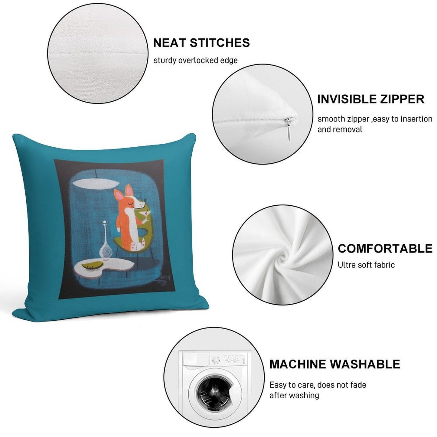 Corgi At Home Soft Short Plush Fabric Throw Pillow