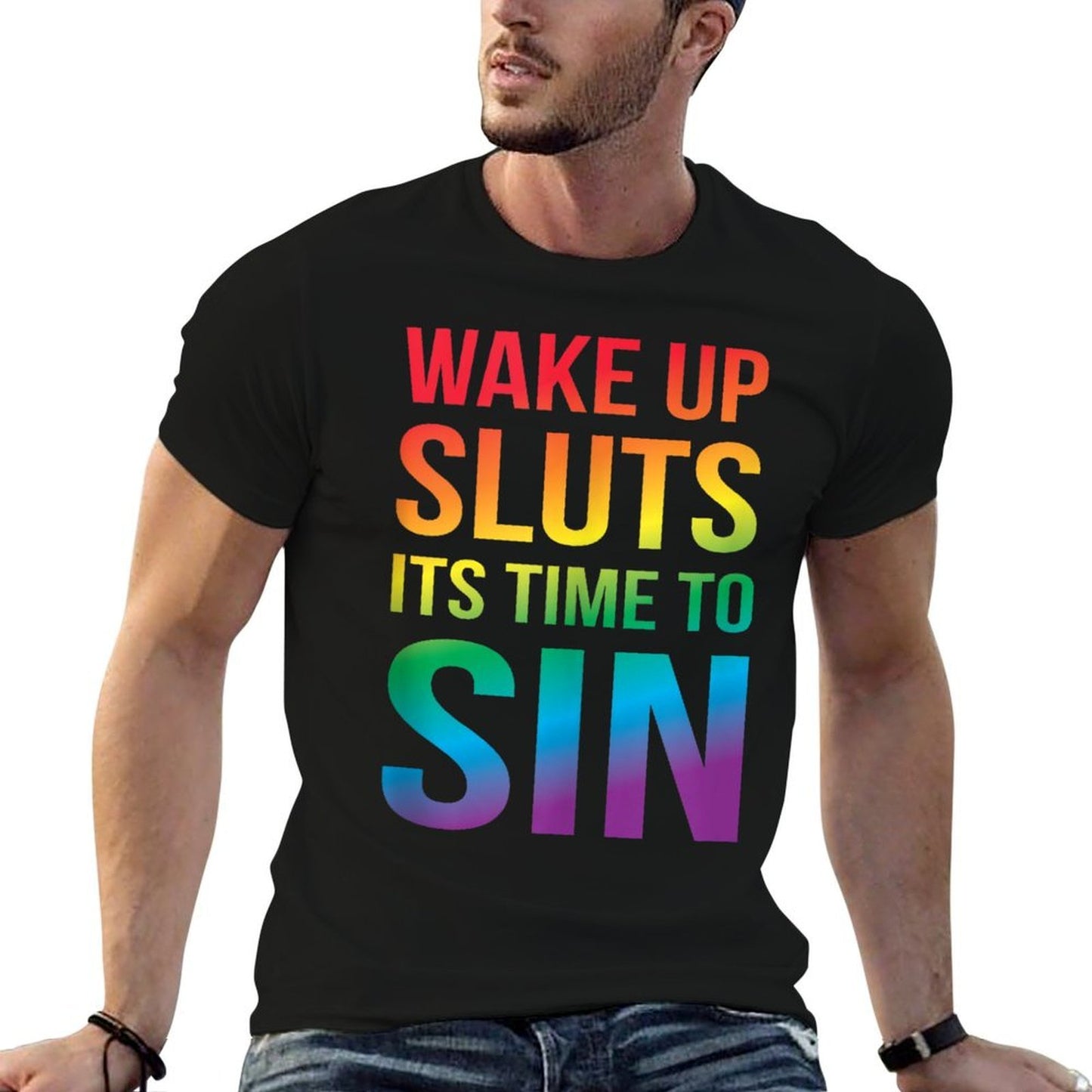 Funny PRIDE Adult Wake Up Sluts Its Time to Sin LGBTQ  Odor-resistant T-Shirt