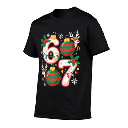 Funny Six Seven 67 Meme 6 7 Elf Santa Christmas Pajamas Kids  Ribbed Collar T-Shirt