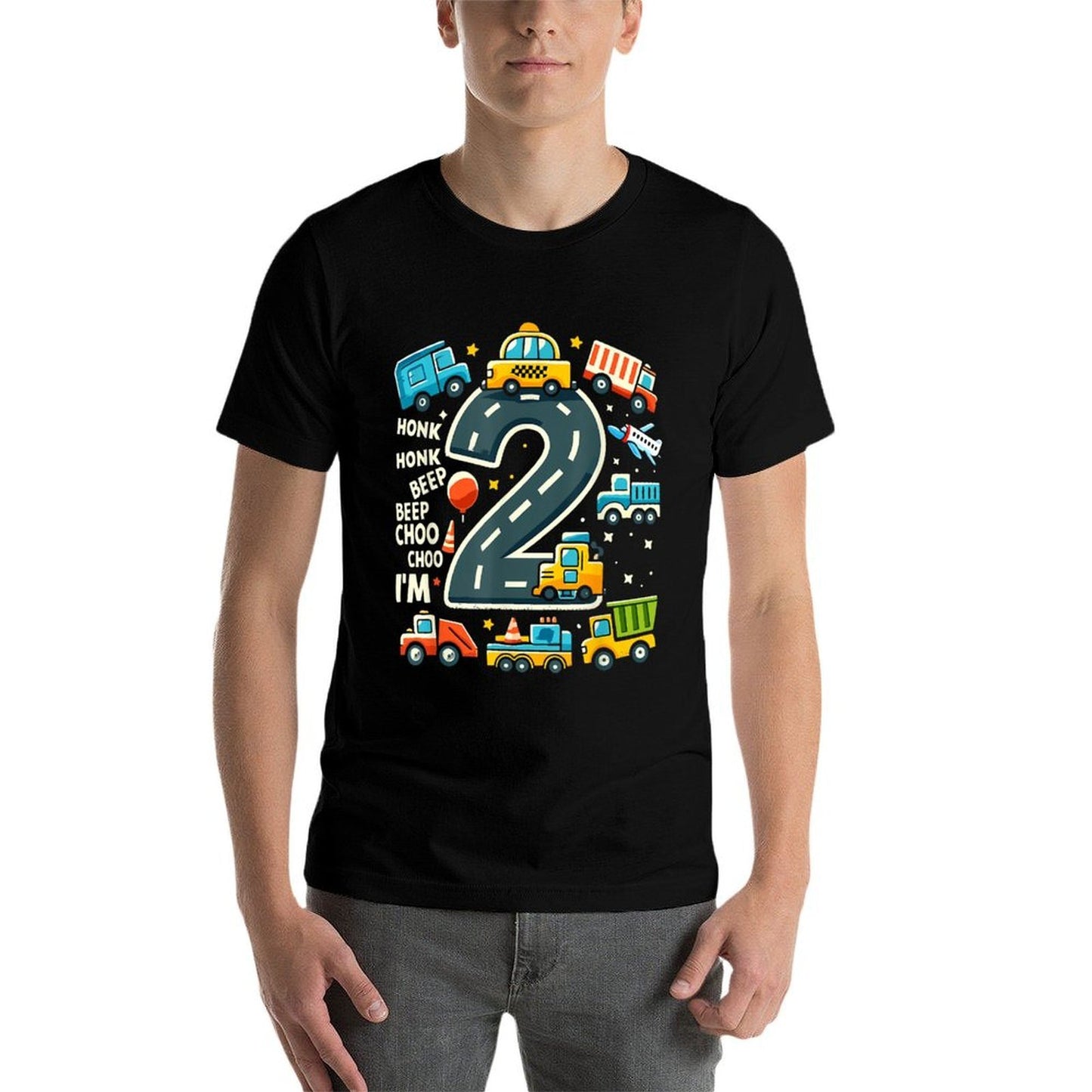 2 Year Old Birthday Boy Truck Car Transportation  Polyester Blend T-Shirt