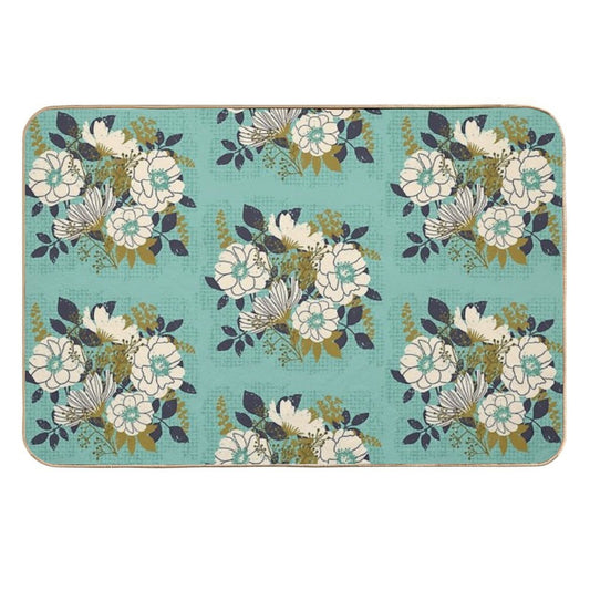 Floral Bouquet ~ on Turquoise  Rapid-Drying Bath Mat