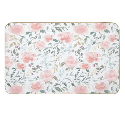 Watercolor Peonies And Delicate Leaves - Hand Painted  Anti-Trip Bath Mat