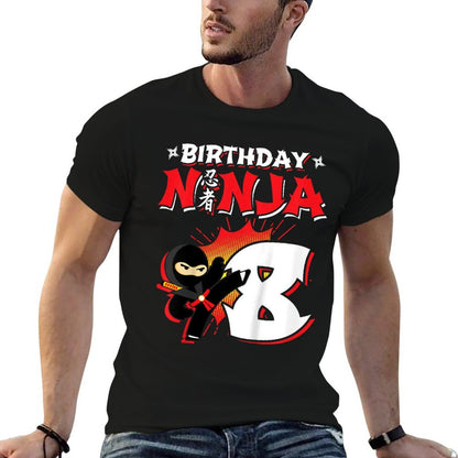 Kids Ninja Birthday Party Gift - 8 Year Old - Birthday Ninja 8  Rolled Sleeves T-Shirt
