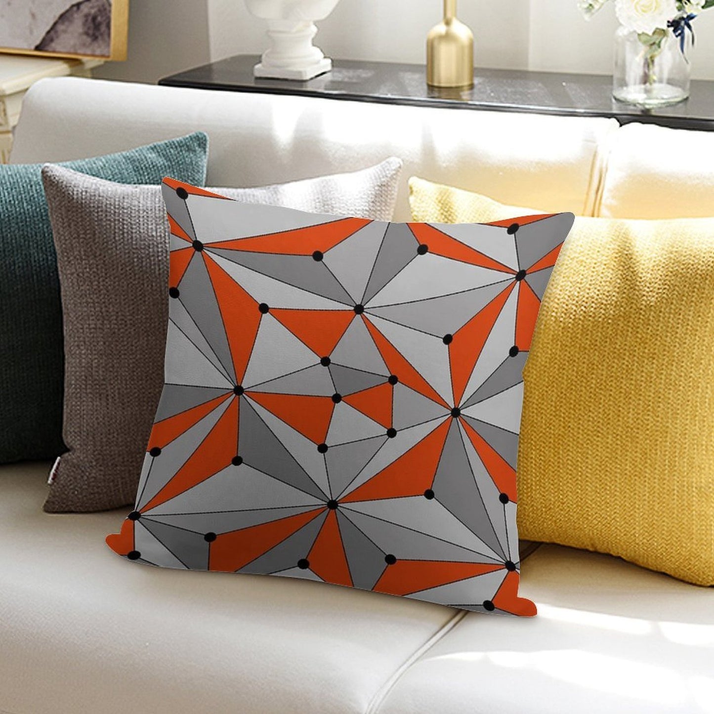 Abstract Geometric Pattern - Orange And Gray. Soft Style Accent Throw Pillow