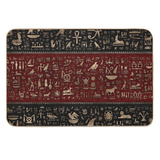 Ancient Egyptian Hieroglyphs - Black And Red Leather And Gold  Rapid-Drying Bath Mat