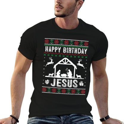 Happy Birthday Jesus Holiday Ugly Sweater Christmas Outfit  Summer-ready Fabric T-Shirt