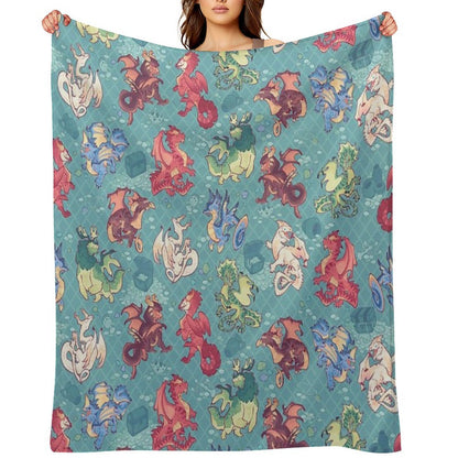 Chromatic Dragons in Teal Durable Throw Blanket