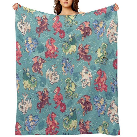 Chromatic Dragons in Teal Durable Throw Blanket