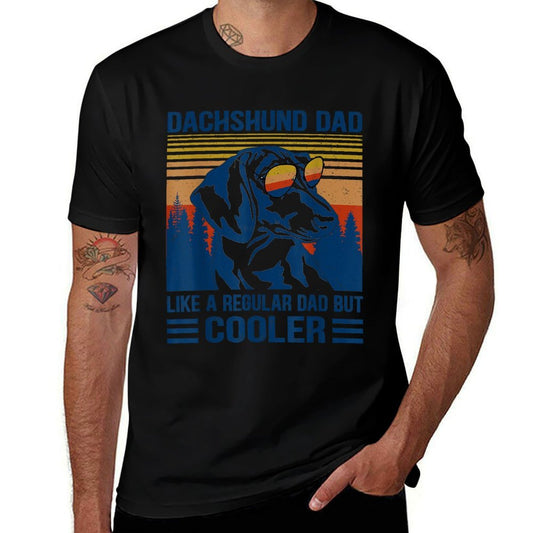 Vintage Dachshund Dad Like A Regular Dad But Cooler Funny  Ribbed Collar T-Shirt