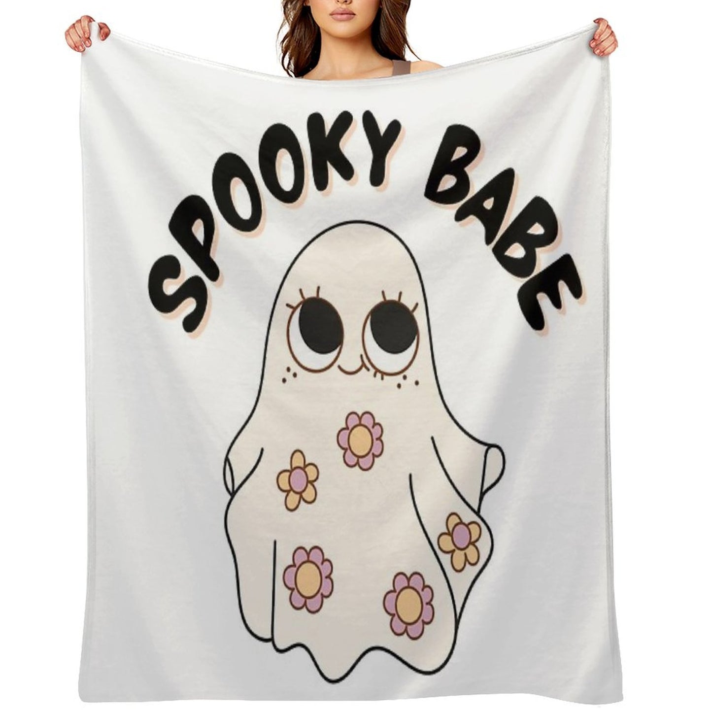 Spooky Babe  Cute Retro Halloween Ghost Girl Aesthetic Typography Design Durable Throw Blanket