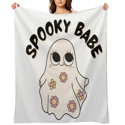 Spooky Babe  Cute Retro Halloween Ghost Girl Aesthetic Typography Design Durable Throw Blanket