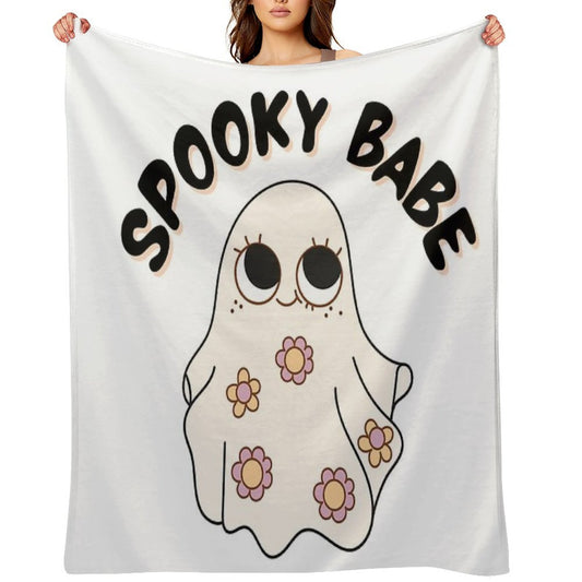 Spooky Babe  Cute Retro Halloween Ghost Girl Aesthetic Typography Design Durable Throw Blanket