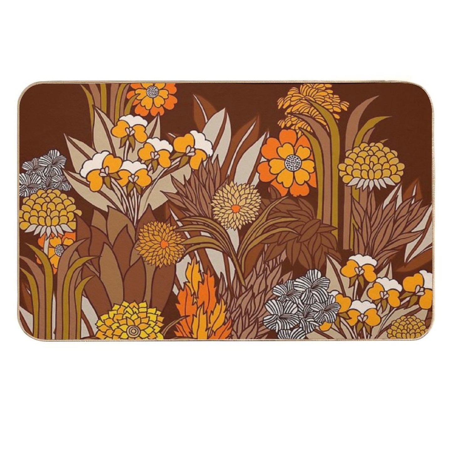 70s Retro Floral Garden, Hippie, Boho  Repositionable Bath Mat