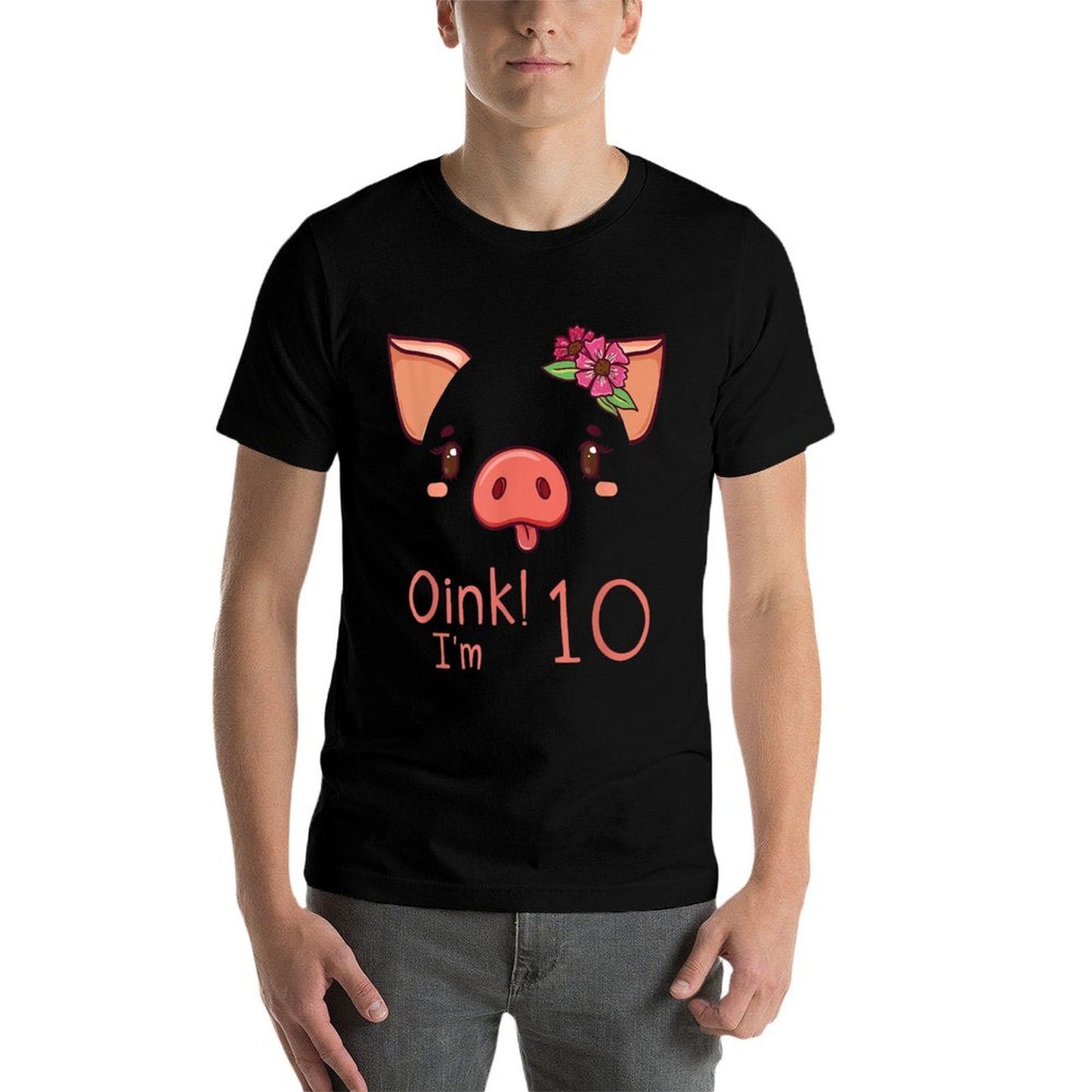 10th Birthday Pig Outfit Pig Face Gift 10 Year Old Girl Boy  Fade-proof Color T-Shirt
