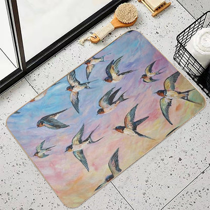 Barn Swallows Acrylic Painting  Stain-Proof Bath Mat